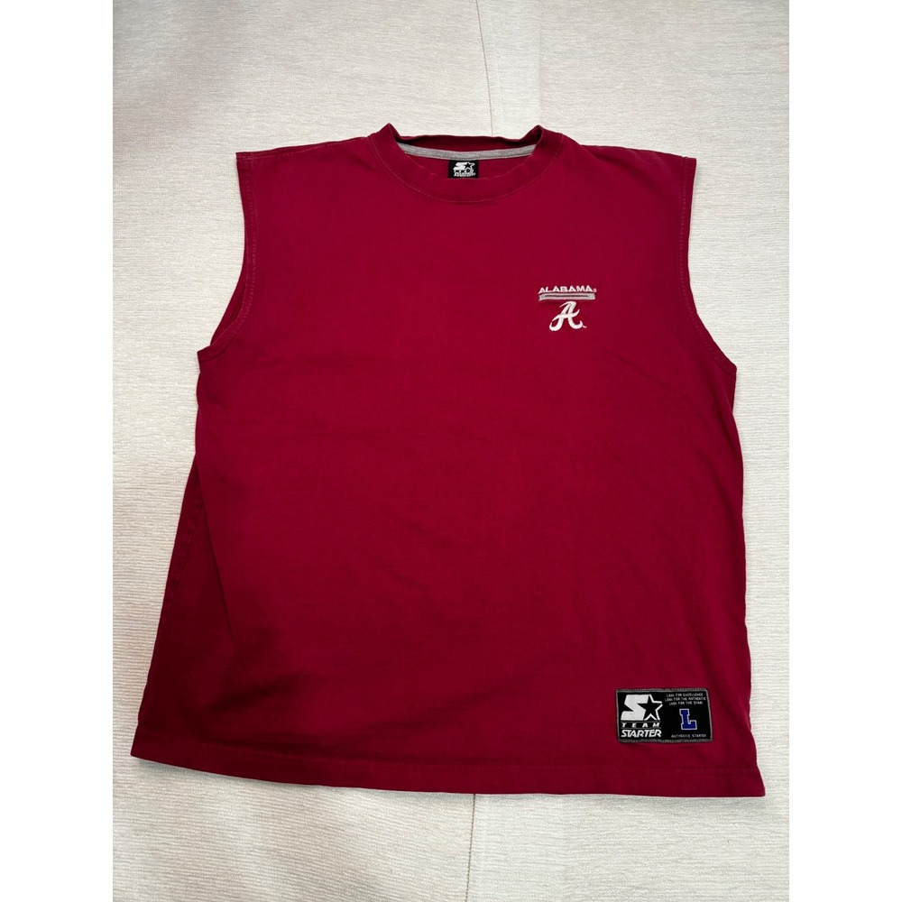 Starter Team Alabama Crimson Tide Sleeveless T-Shirt Mens Large Red Embroidered